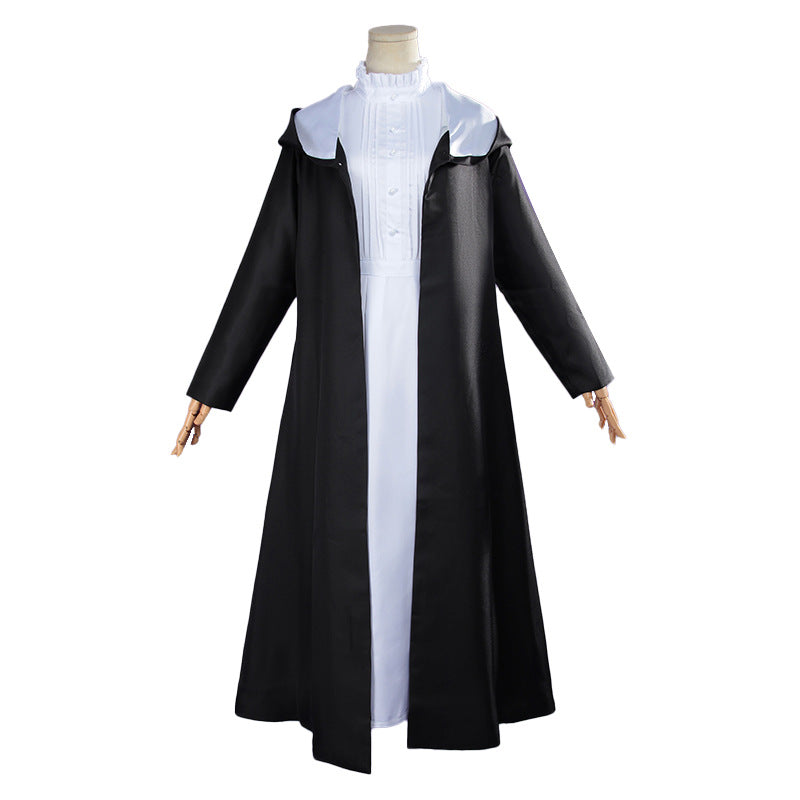 Frieren Cosplay Costume – Frieren: Beyond Journey's End | Black Hooded Coat & White Dress Set