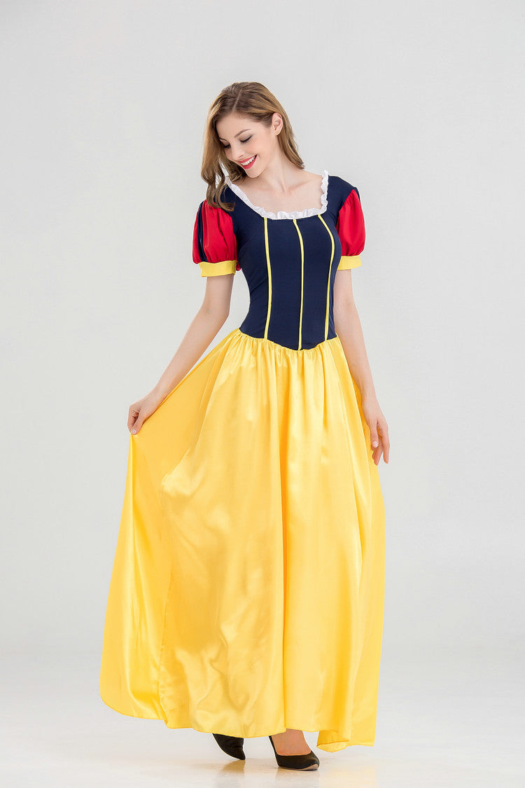 Snow White Cosplay Gown – Snow White and the Seven Dwarfs (Disney) | Navy, Red & Yellow Floor-Length Dress | M–XL