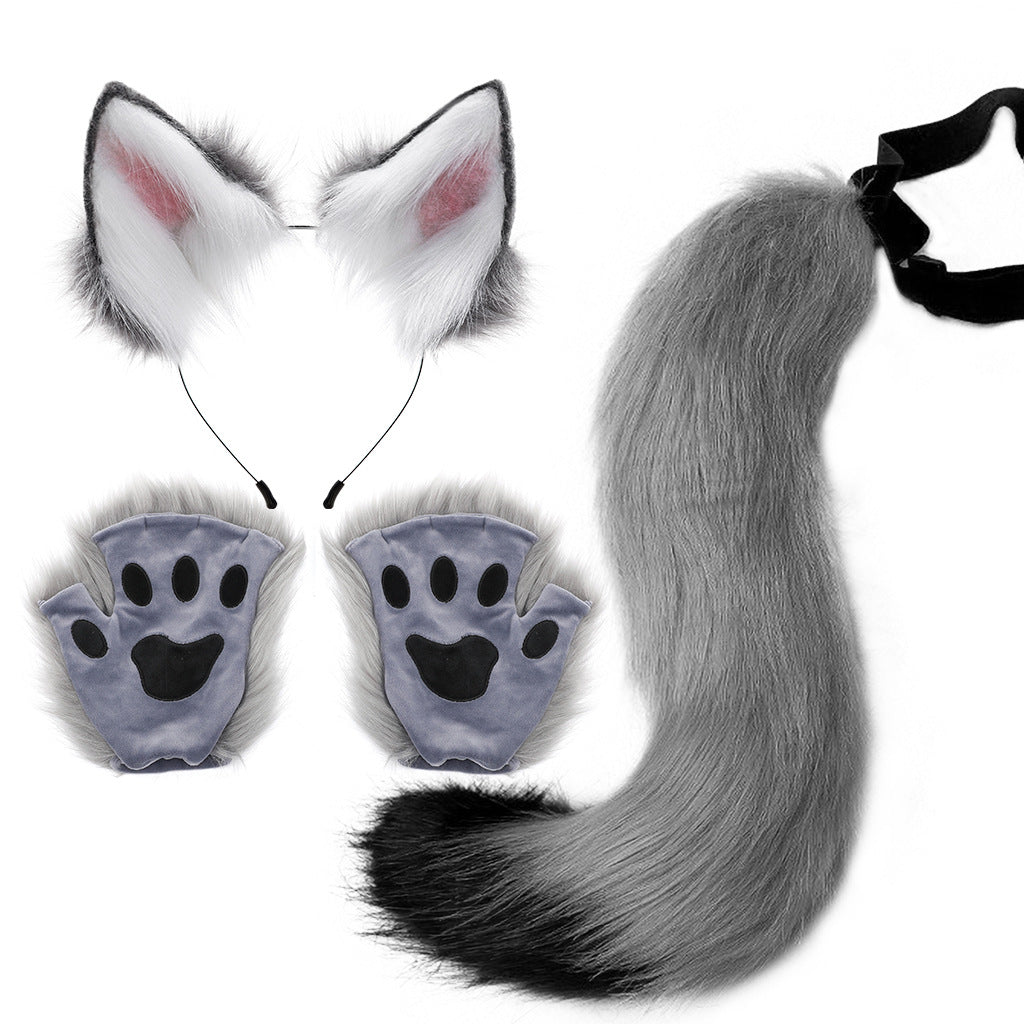 Halloween Costume Set Faux Fur Fox Ears Headband Animal Ears and Tail Cosplay Accessories
