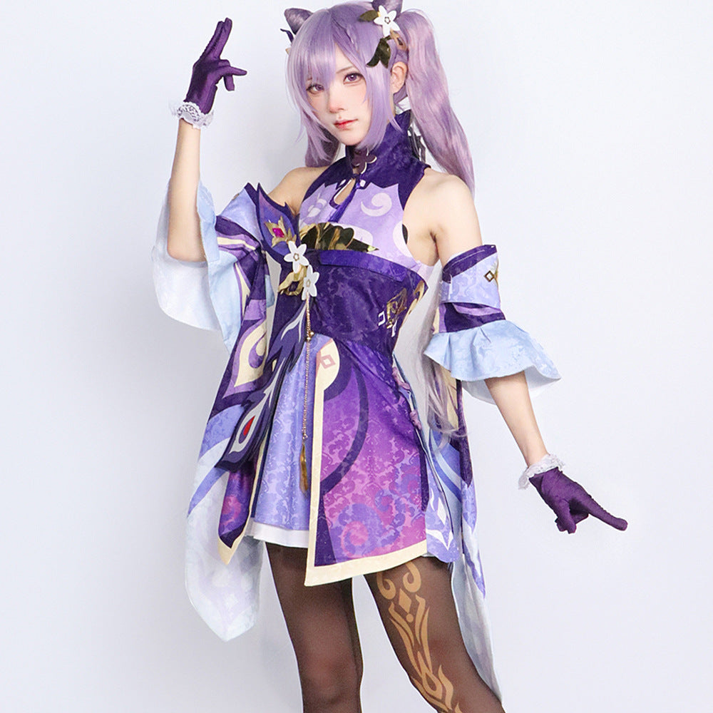 Keqing Cosplay Costume – Genshin Impact | Women's Purple Qipao Set + Wig Option