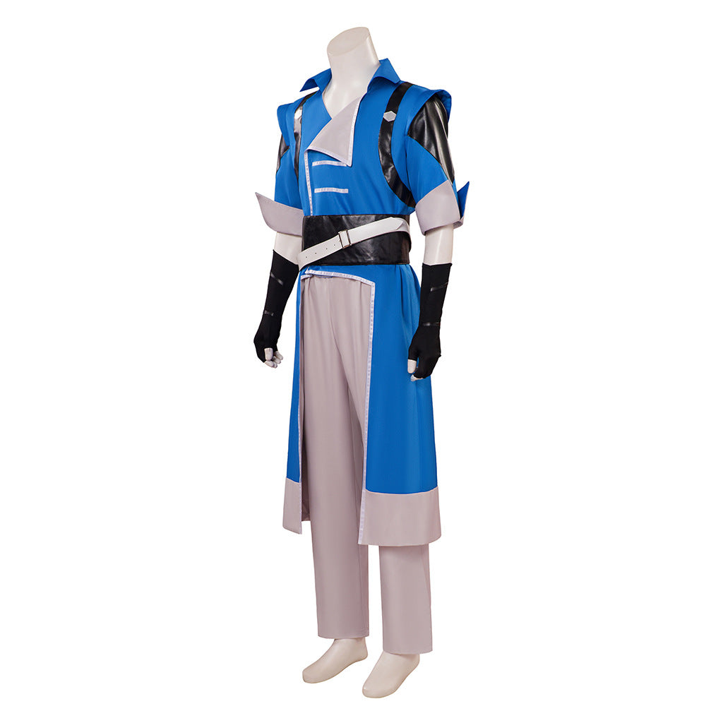 Richter Belmont Cosplay Costume – Castlevania | Blue Tunic, Grey Trousers, Shoulder Armor, Gloves & Headband | S–2XL