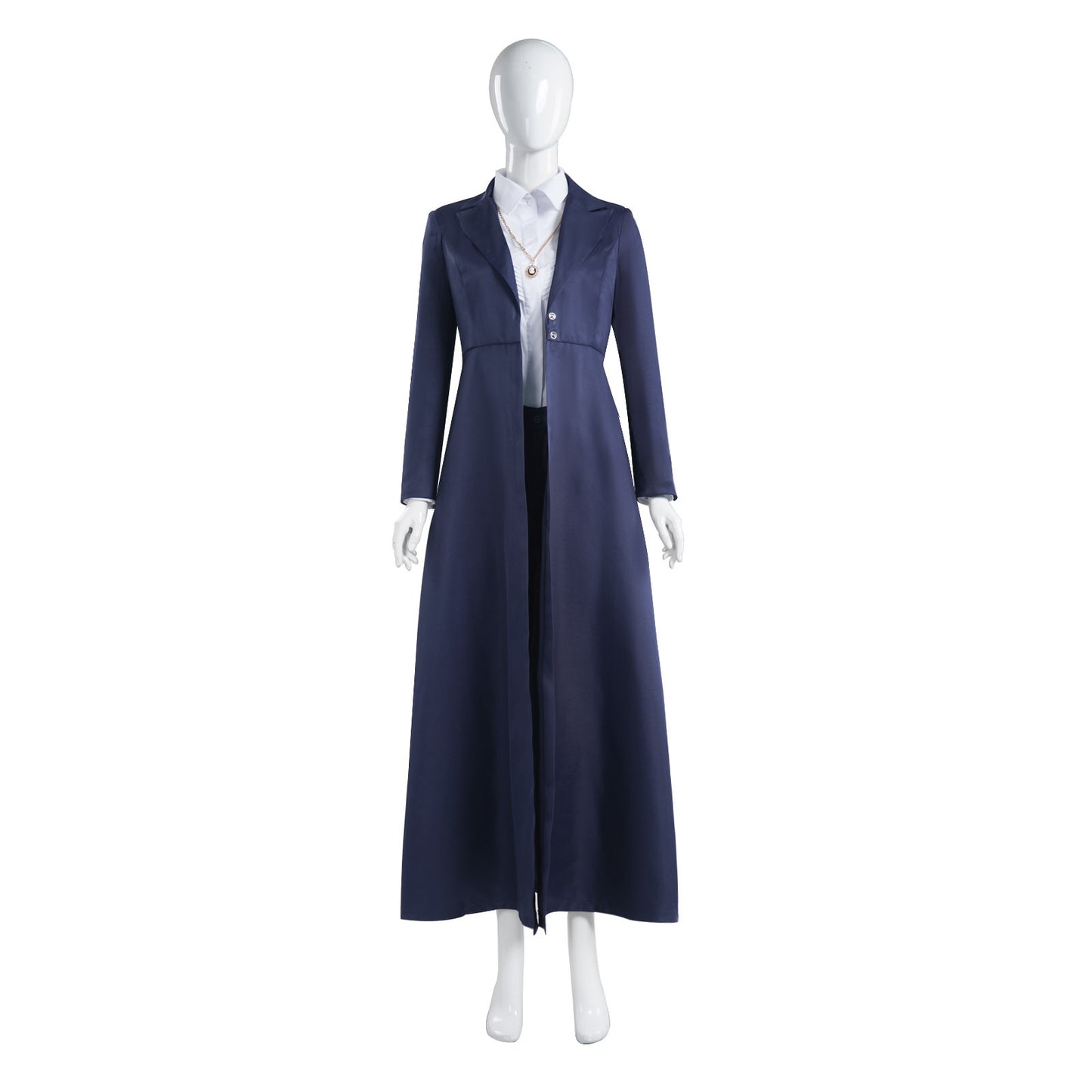 Agatha Harkness Cosplay Costume – Agatha All Along (2024) | Navy Duster Coat, Shirt, Trousers & Necklace Set | S–3XL