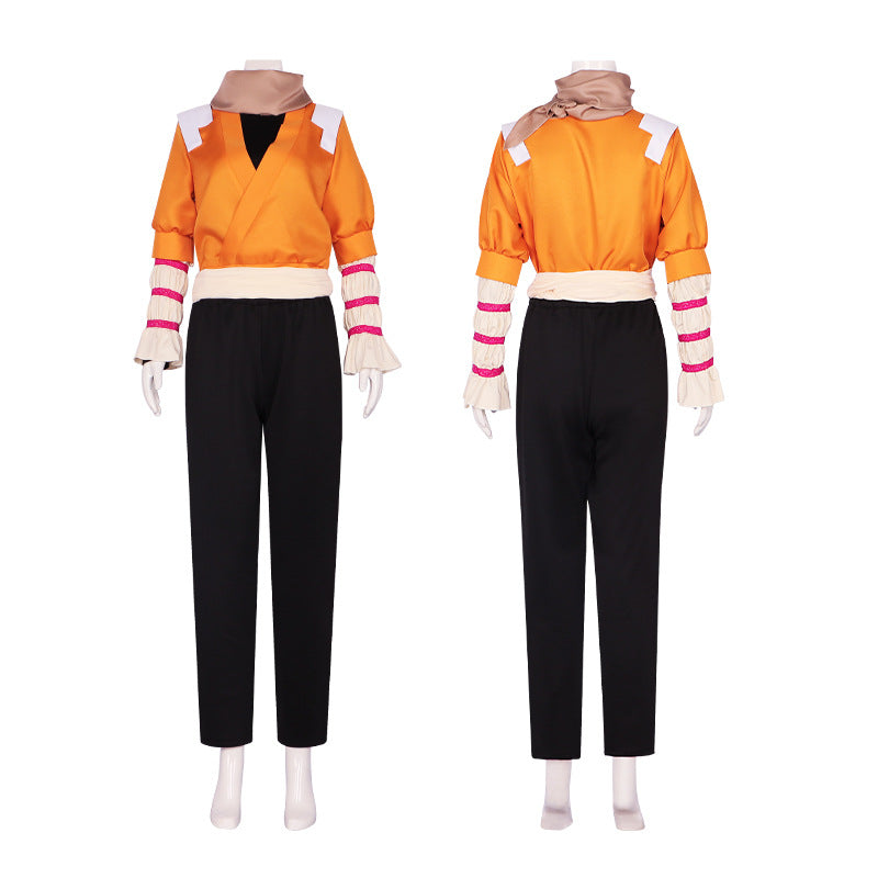 Yoruichi Shihoin Cosplay Costume – Bleach | Orange Wrap Top & Black Pants Set | Unisex S–3XL