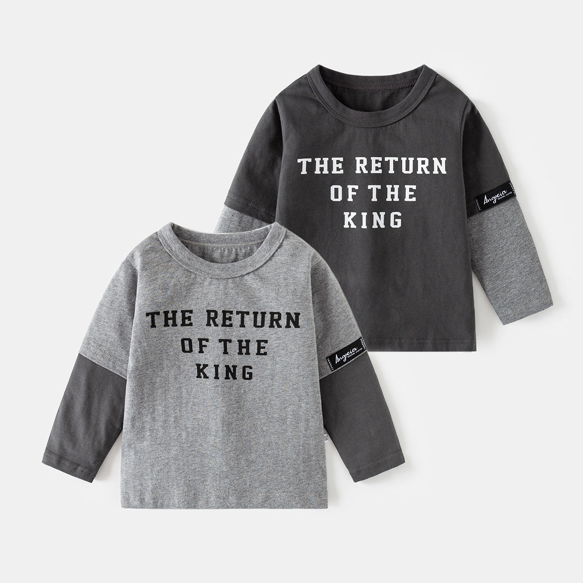 Long Sleeve T-Shirt for Boys Kids Baby Fake Two-Piece Base Layer Top