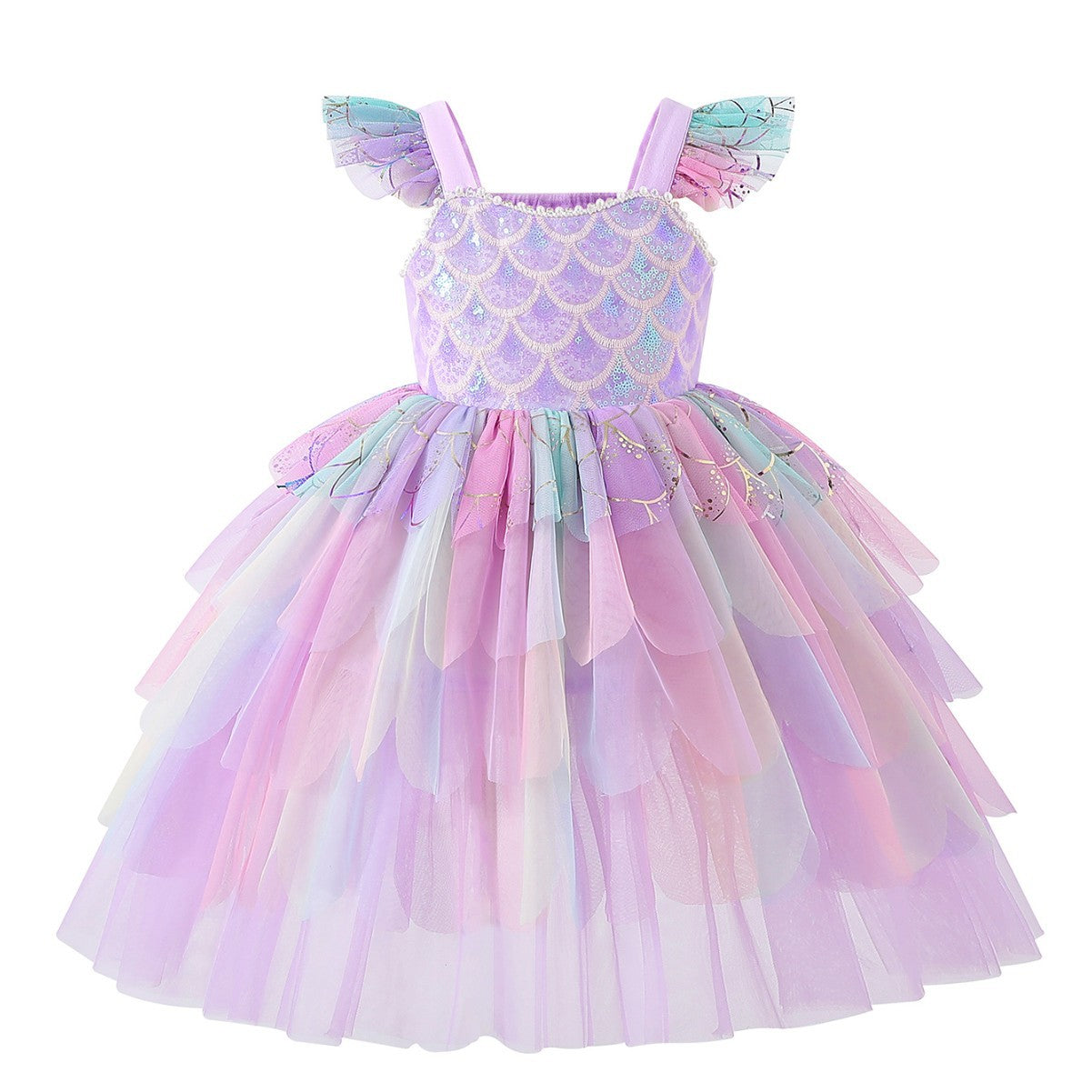 Girls' Summer Gradient Mesh Princess Dress with Sequins, Puffy Formal Dress for Kids Birthday and Performance