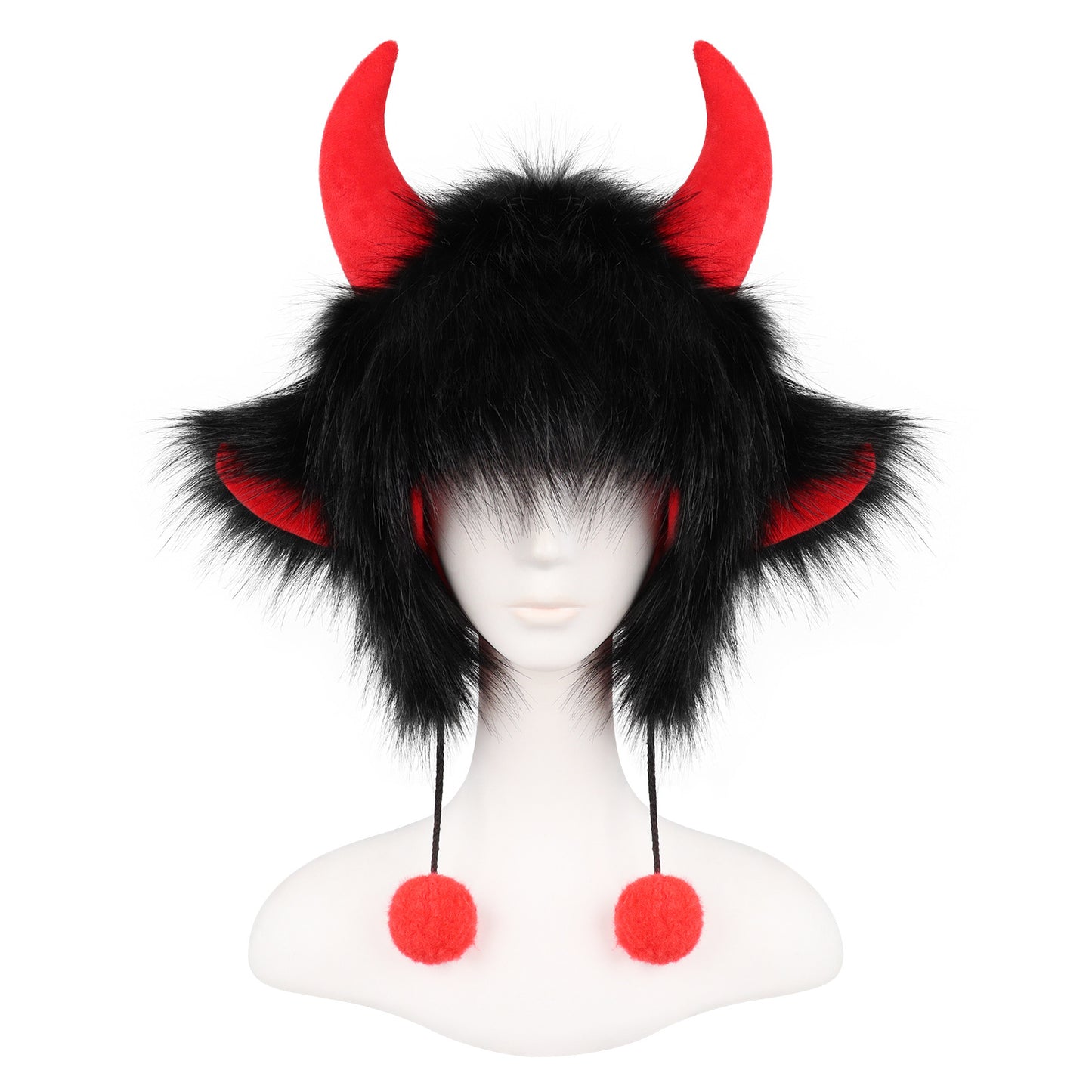 Halloween Funny Costume Black  Hat with Horns Winter Warm Ear Protection Niuwang Hat