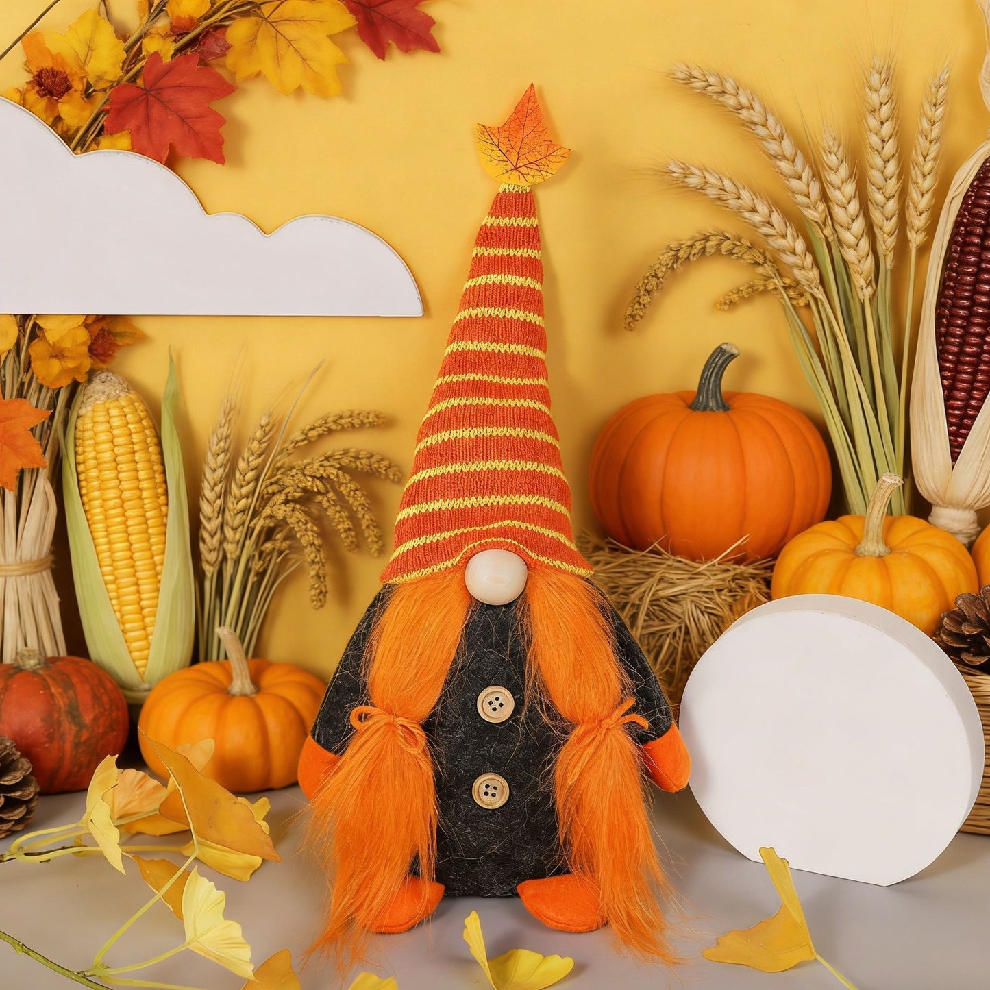 New Harvest Festival Orange Dwarf Doll Long Hat Plush Rudolph Santa Decoration Props