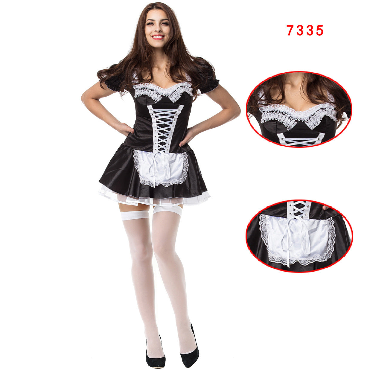 Sexy Maid Costume – Black Mini Dress with Neck Tie | 2 Styles | Women's S–6XL