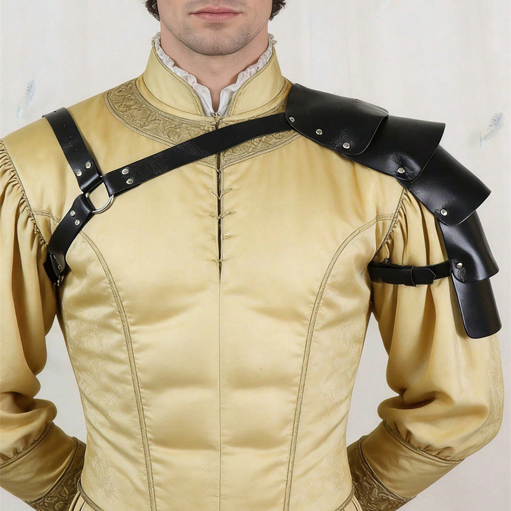 Medieval Viking Men's Feathered Single-Shoulder Armor Strap Cosplay Halloween Costume Prop