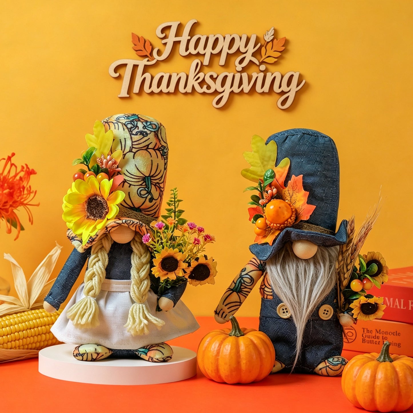 Gratitude Festival Plush Toy with Sunflower, Hat, and Maple Leaf Decoration for Harvest Festival