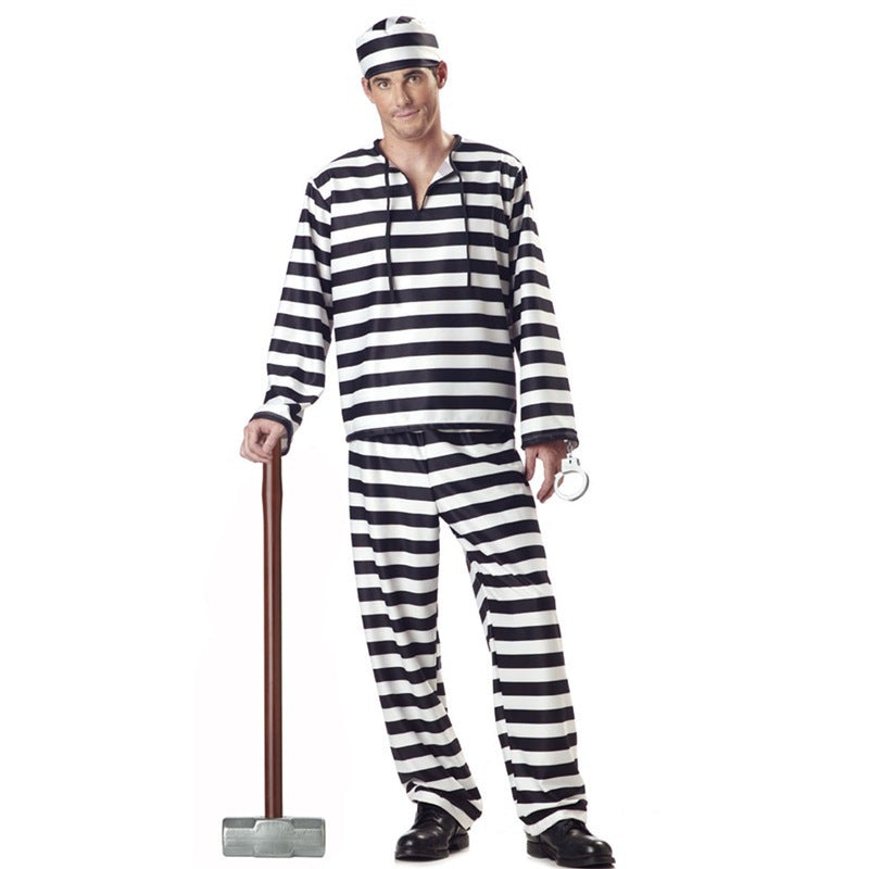 Prisoner Halloween Costume – Black & White Stripe Prison Uniform | Men's & Women's