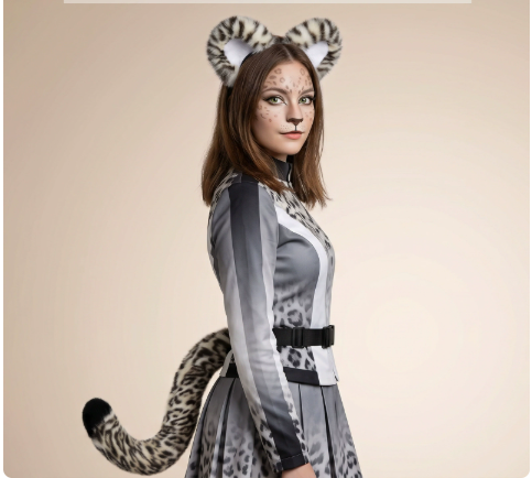 Halloween Animal Tail Headwear Set Costume Party Cosplay Snow Leopard Animal Ears Headband with Tail Prop Set