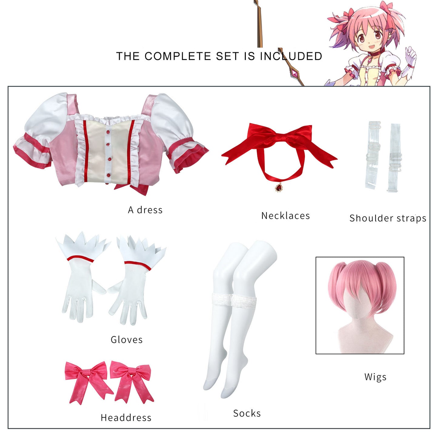 Madoka Kaname Cosplay Costume – Puella Magi Madoka Magica | Magical Girl Dress Set with Wig | XS–3XL