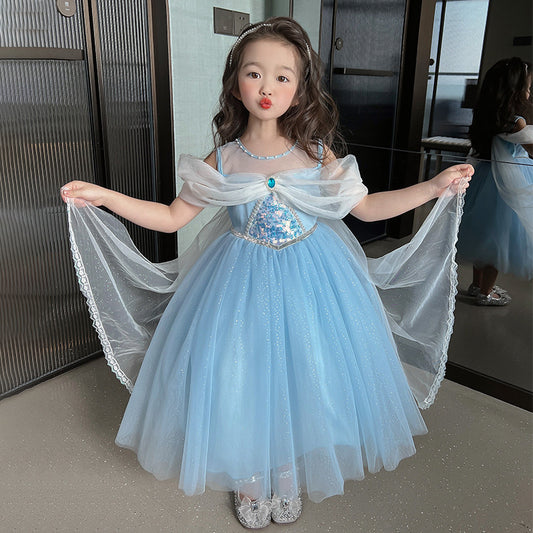 Halloween Princess Elsa Dress for Girls, New Fashionable Tulle Skirt, Formal Dress, Performance Costume, Children's Elsa Dress