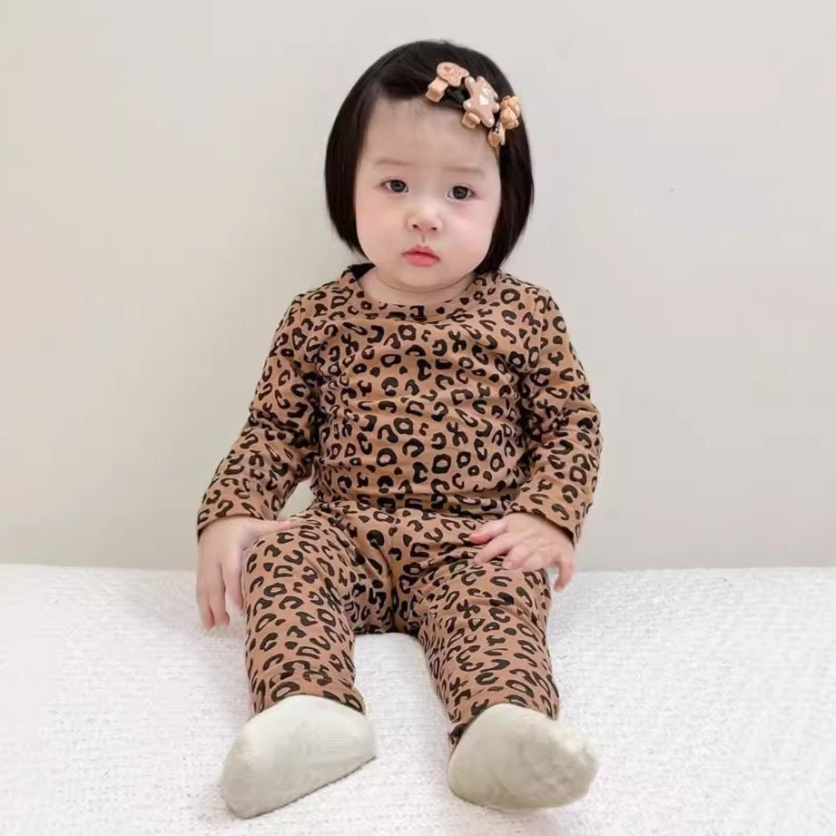 Baby Sleepwear Set Autumn New Fashion Leopard Print Girls Long Sleeve Long Pants Home Wear Two-Piece Children's Clothing
