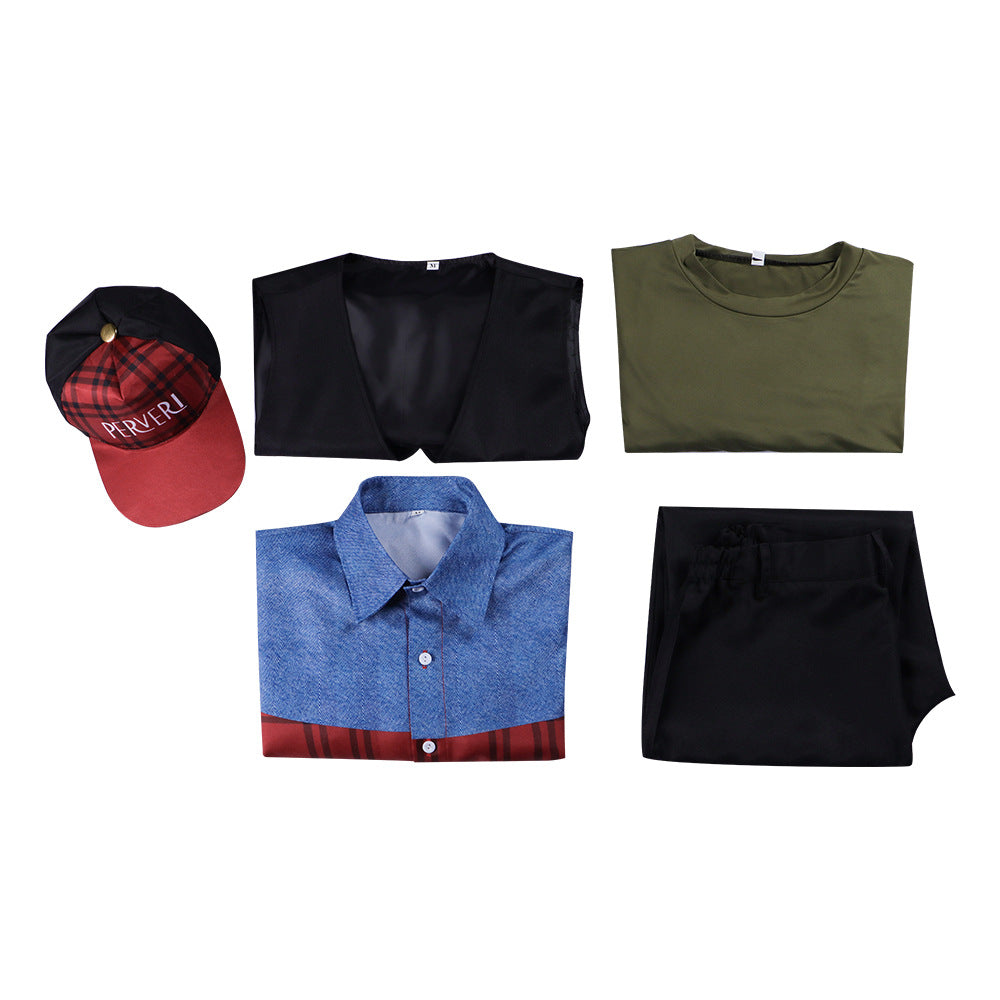 Robbie Williams Cosplay Costume – Better Man (2024 Film) | Plaid Shirt, Vest & Cap Set | Unisex S–3XL