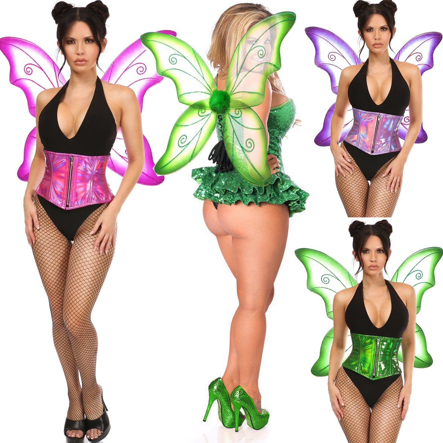 Women's Butterfly Fairy Wings & Skirt Costume Set – Green, Purple & Pink | S–XL