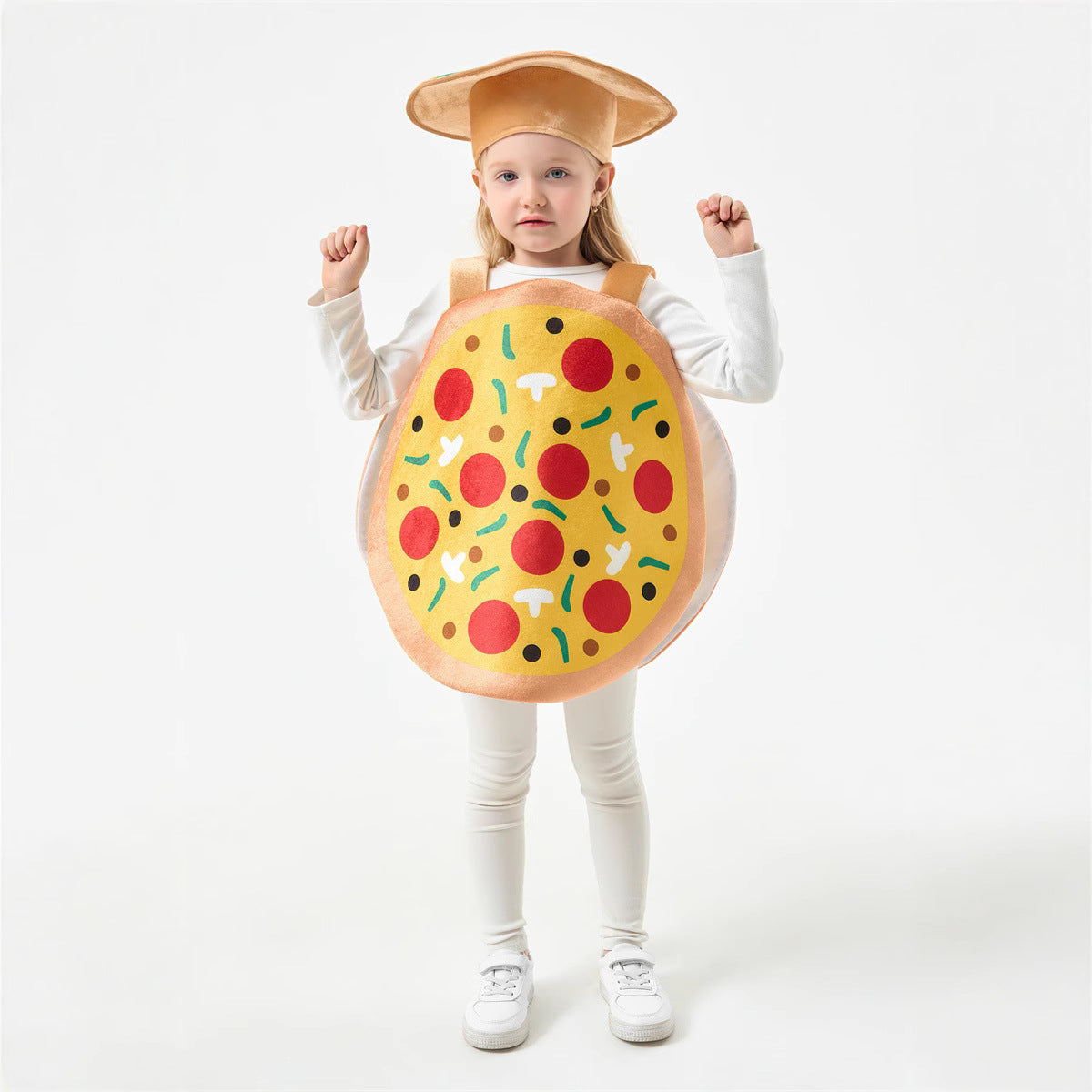 Kids' Pizza Slice Novelty Costume Set – Foam Pizza Body Apron & Pizza Box Hat | One Size | Heights 100–140 cm