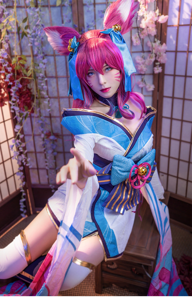 Spirit Blossom Ahri Cosplay Costume – League of Legends | Kimono Set + Wig Option