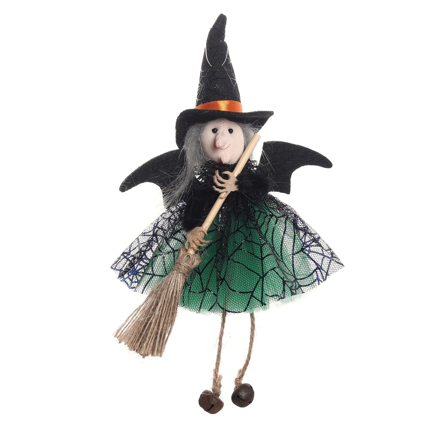 New Halloween Hanging Decoration Witch Holding Broom Tulle Skirt Pendant Toy Bar Horror Hanging Ornament Prank