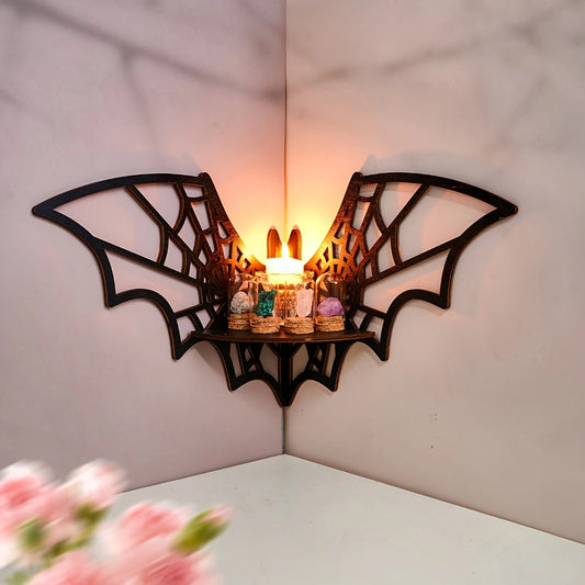 Wooden Bat Spider Web Right Angle Corner Shelf for Bedroom and Bathroom Storage Rack