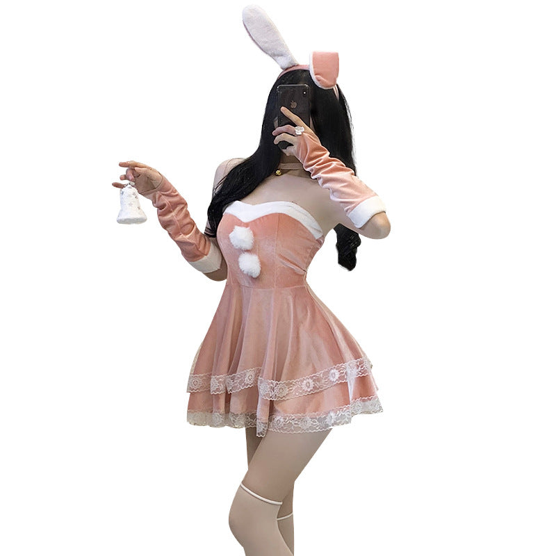 Sexy Christmas Bunny Mini Dress Costume – 4 Colors | Dress Only or with White Accessory Set | M & L