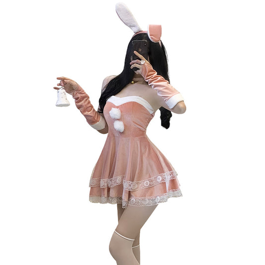 Sexy Christmas Bunny Mini Dress Costume – 4 Colors | Dress Only or with White Accessory Set | M & L