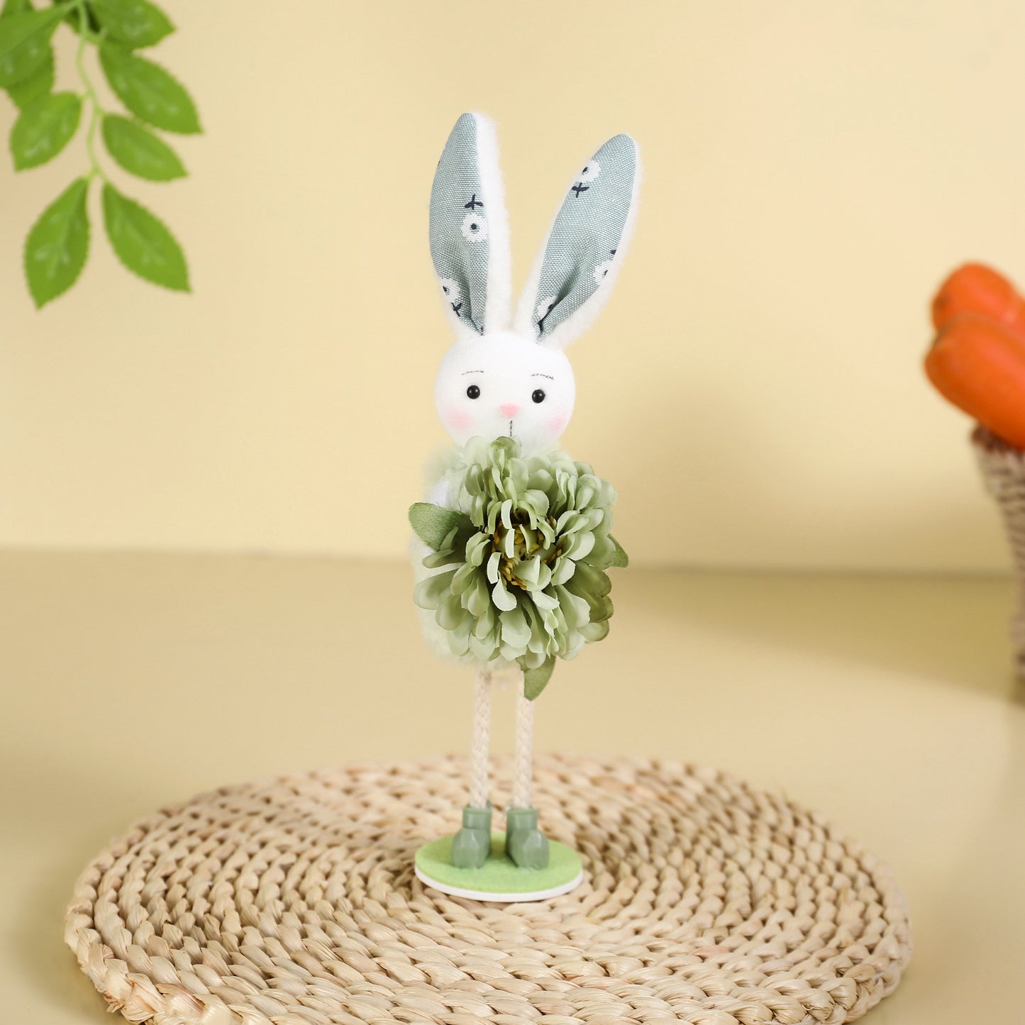 Rabbit Standing Easter Decorative Figurine for Living Room Fireplace, Kids Gift with Flower Decoration for Party