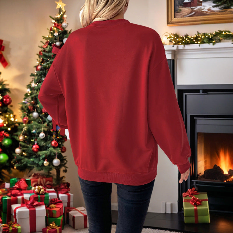 Women's Christmas Heart Sweatshirt – Red Oversized Pullover with Side Zips & Bow Sleeves | S–XL