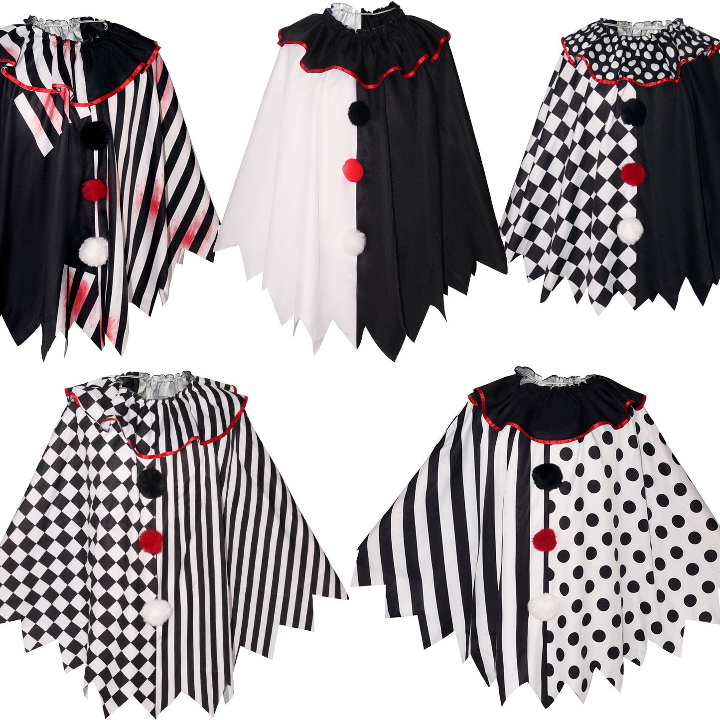 Horror Clown Cosplay Costume Halloween Women's Black and White Cape Masquerade Adult Cosplay Role Play Costume