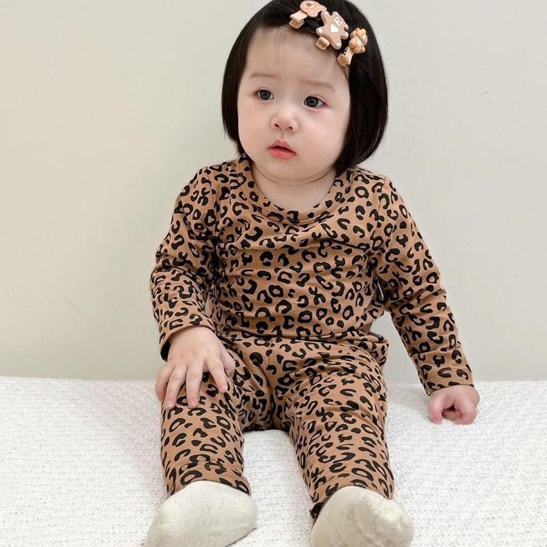 Baby Sleepwear Set Autumn New Fashion Leopard Print Girls Long Sleeve Long Pants Home Wear Two-Piece Children's Clothing