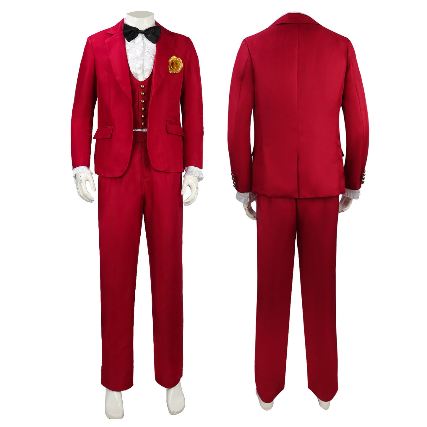 Beetlejuice Red Suit Cosplay Costume – Beetlejuice Beetlejuice (2024) | Red Blazer, Trousers, Vest, Ruffled Shirt, Bow Tie & Boutonniere | S–3XL
