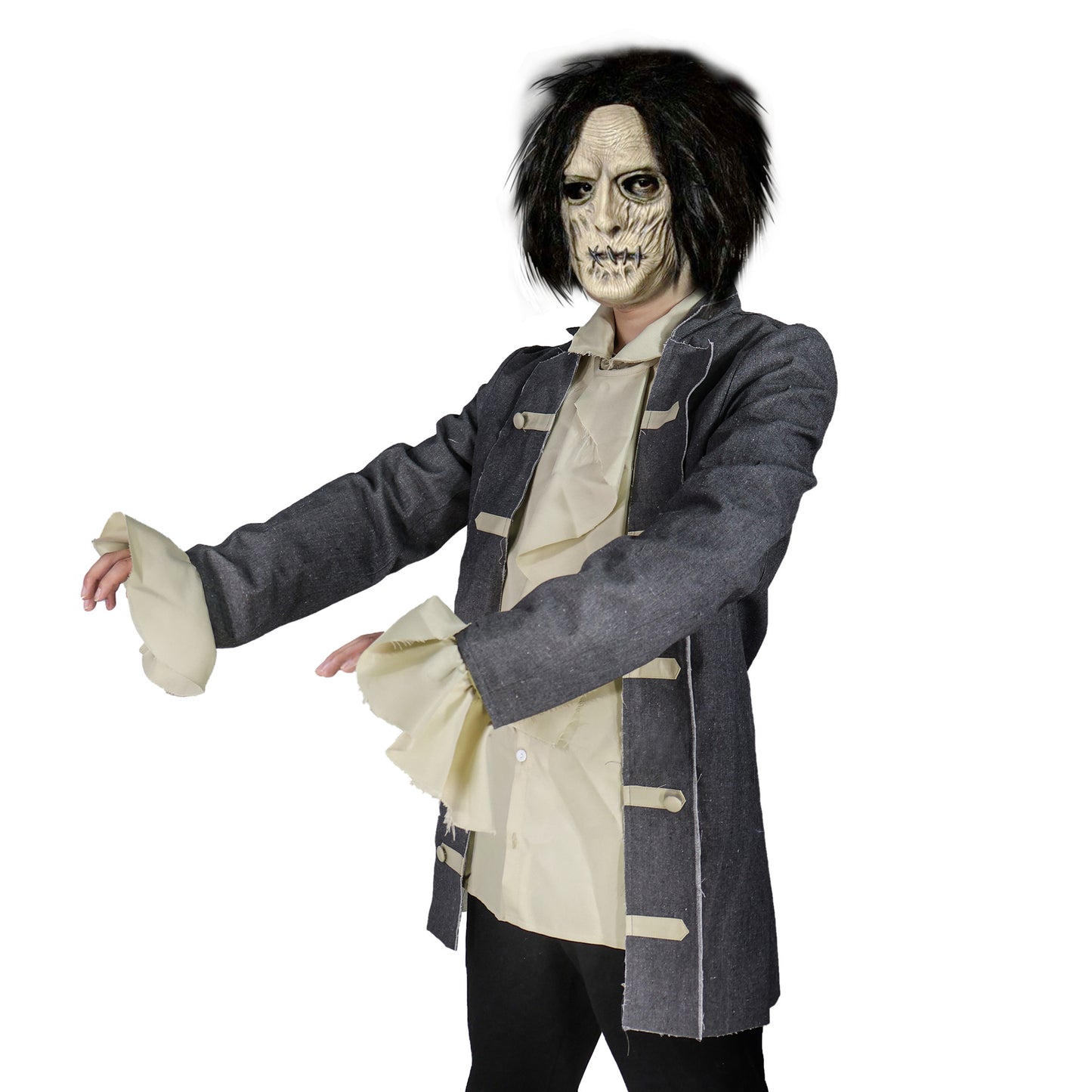 Undertaker Cosplay Costume – Black Butler (Kuroshitsuji) | Dark Grey Tailcoat, Ruffled Bell-Sleeve Shirt & Scarf | Kids & Adults