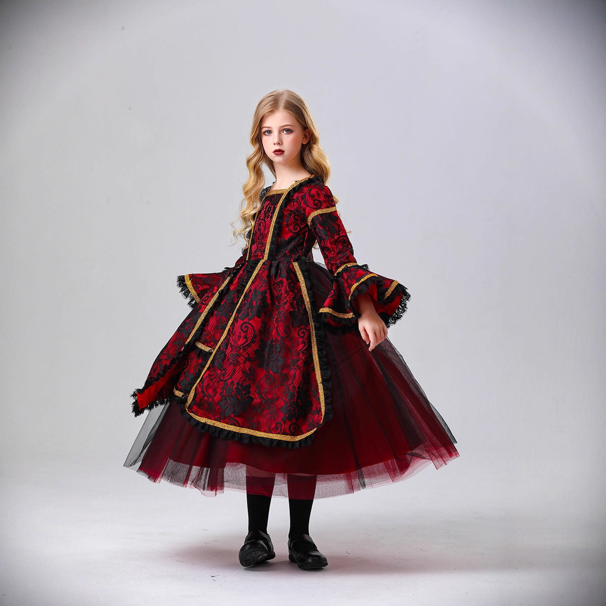 Girls' Gothic Vampire Queen Halloween Dress – 3 Styles | Red & Black Gown | Kids 120–150