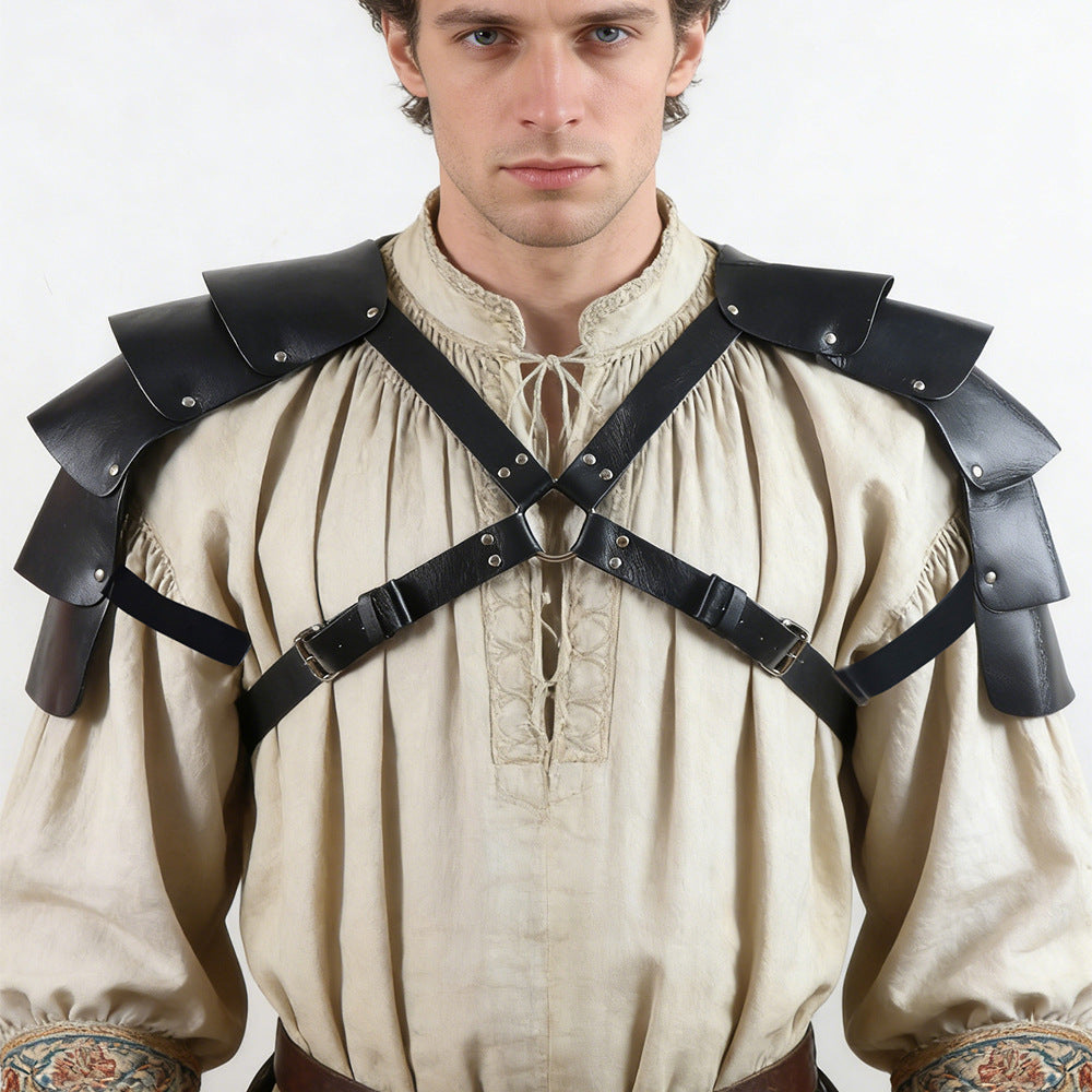 Medieval Viking Men's Feathered Single-Shoulder Armor Strap Cosplay Halloween Costume Prop