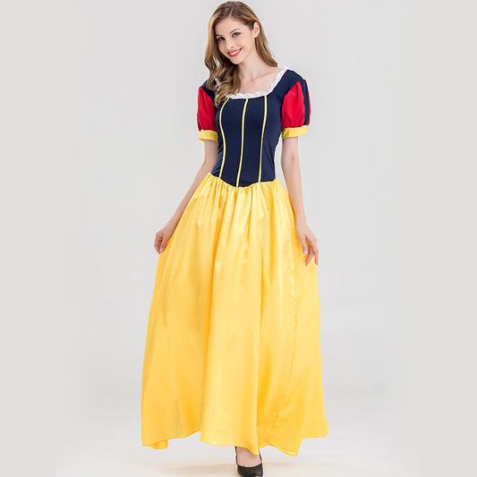 Snow White Cosplay Gown – Snow White and the Seven Dwarfs (Disney) | Navy, Red & Yellow Floor-Length Dress | M–XL