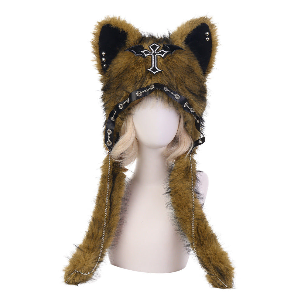 Subculture Cat Ear Hat Gothic Dark Aesthetic, Winter Fleece Beanie, Cool Girl Fashion, Warm Autumn/Winter Hat