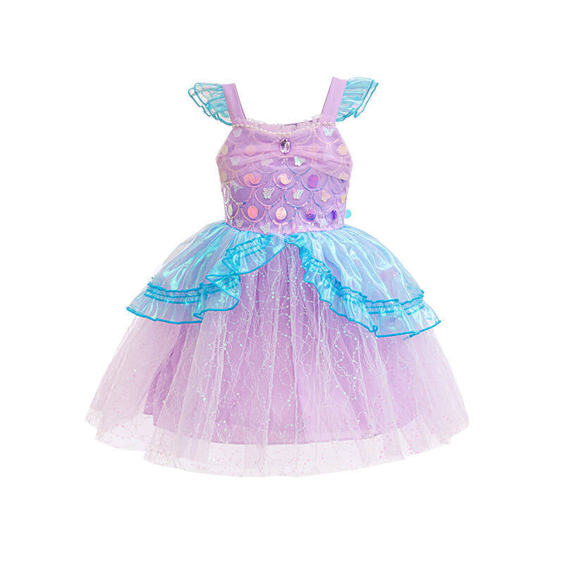 Girls' Mermaid Princess Dress Summer New Style Baby Girls Strapless Dress Children's Halloween Performance Costume