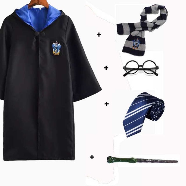 Halloween  Cosplay Costume Kids Adult Gryffindor Robe Ravenclaw Hufflepuff Slytherin Cloak Robe Tie Scarf Wand