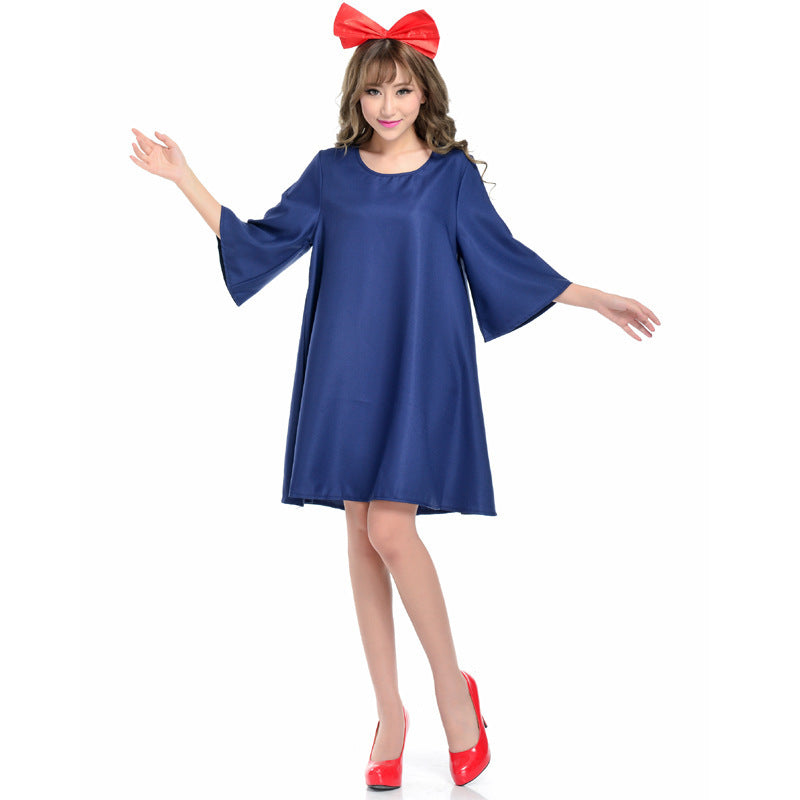Kiki Cosplay Costume – Kiki's Delivery Service | Navy Dress & Red Bow Headband | One Size