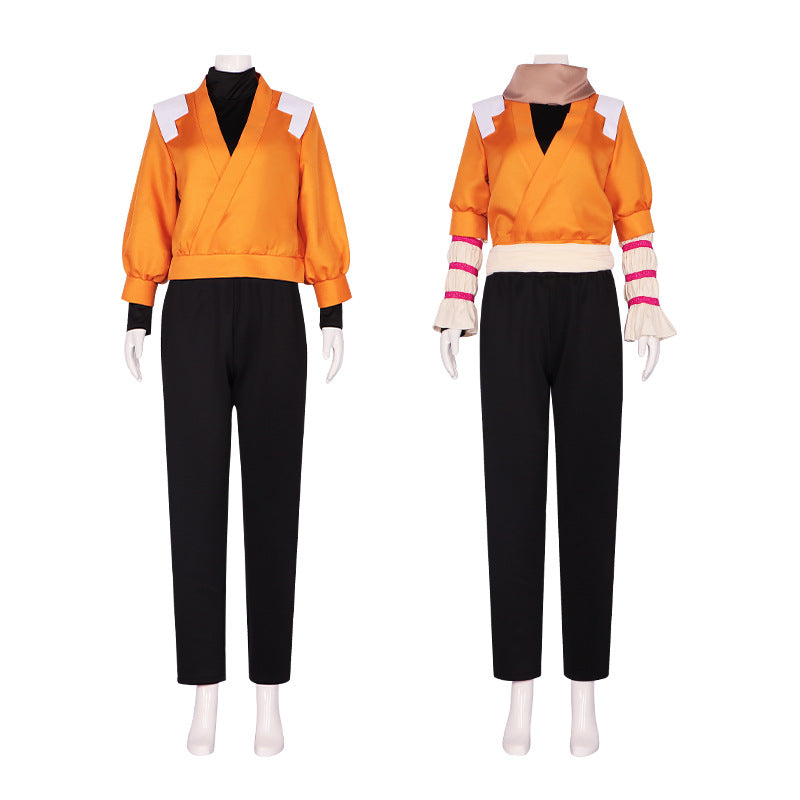 Yoruichi Shihoin Cosplay Costume – Bleach | Orange Wrap Top & Black Pants Set | Unisex S–3XL