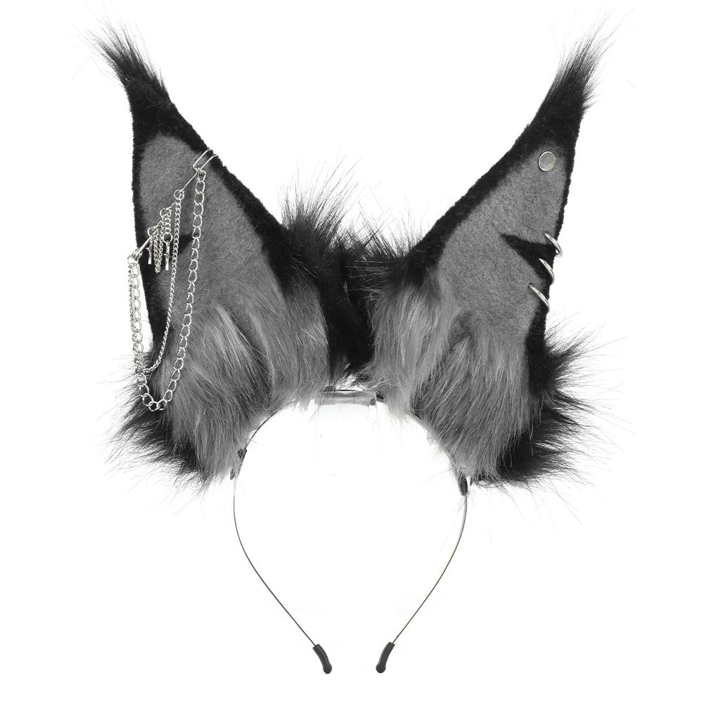 Halloween Animal Ears Headband Faux Dog Ears Plush Performance Headwear Chain Accessories Cosplay Convention Live Streaming