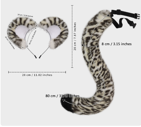 Halloween Animal Tail Headwear Set Costume Party Cosplay Snow Leopard Animal Ears Headband with Tail Prop Set
