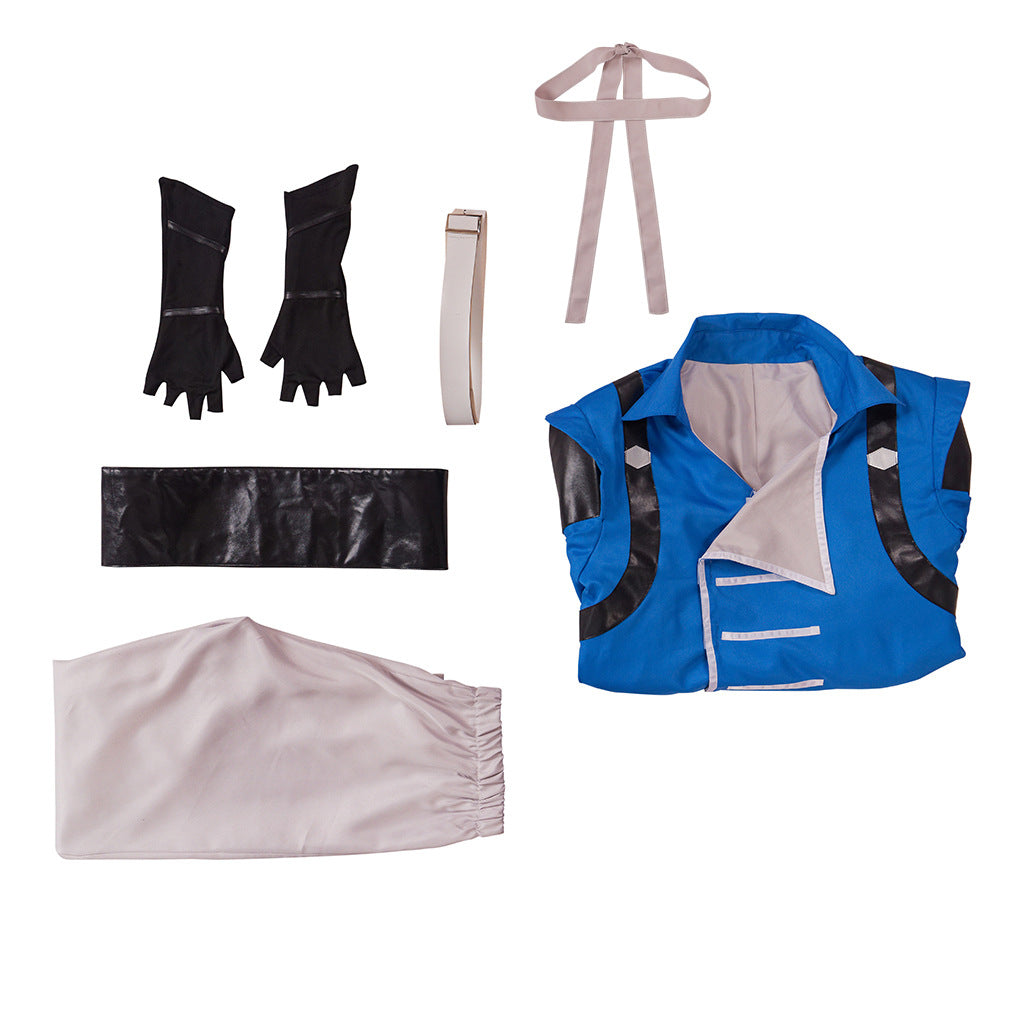 Richter Belmont Cosplay Costume – Castlevania | Blue Tunic, Grey Trousers, Shoulder Armor, Gloves & Headband | S–2XL