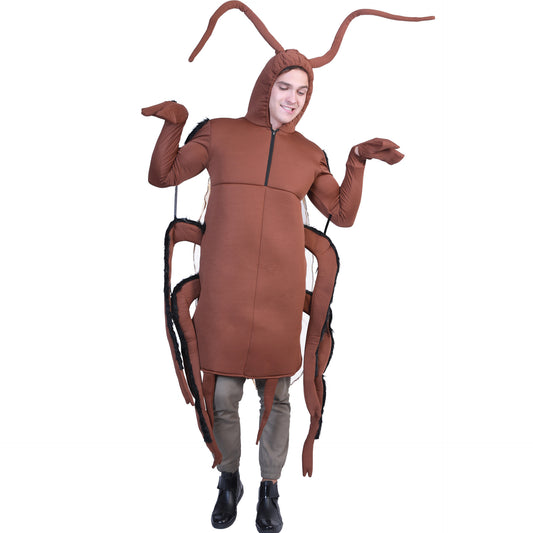 Adult Cockroach Novelty Halloween Costume – Padded One-Piece Bodysuit with Cockroach Hood, Antennae, Six Legs & Wings | One Size