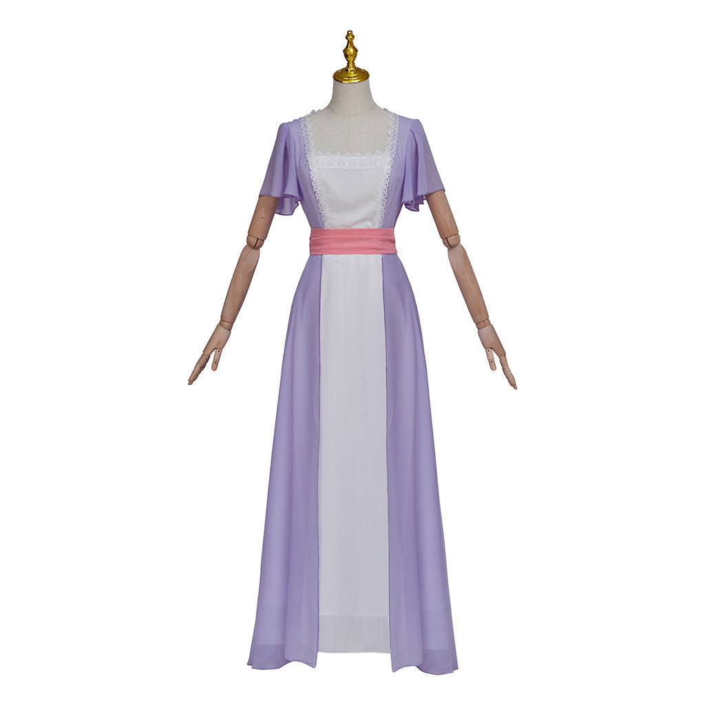 Rose DeWitt Bukater Cosplay Gown – Titanic | Lavender & White Edwardian Floor-Length Dress with Pink Sash | XS–3XL