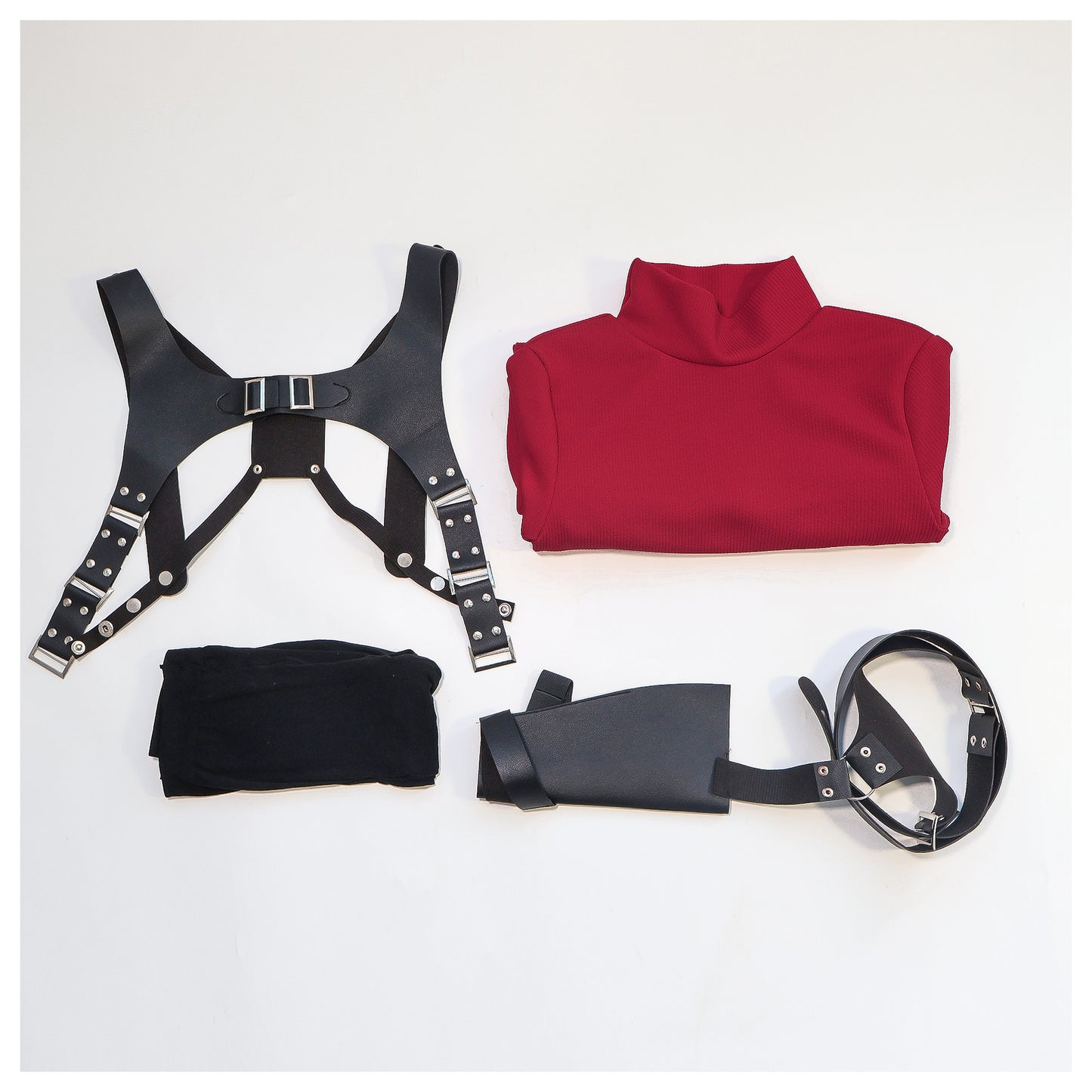 Ada Wong Cosplay Costume – Resident Evil 4 Remake | Dark Red Turtleneck Dress, Tactical Harness, Belt Holster & Socks | XS–3XL