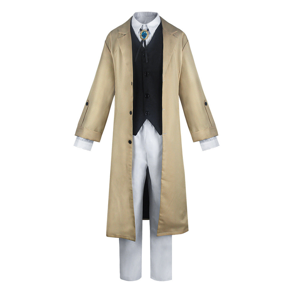 Armed Dazai Osamu Cosplay Costume – Bungo Stray Dogs | Beige Trench Coat, Black Vest, White Shirt, Trousers & Accessories | XS–3XL