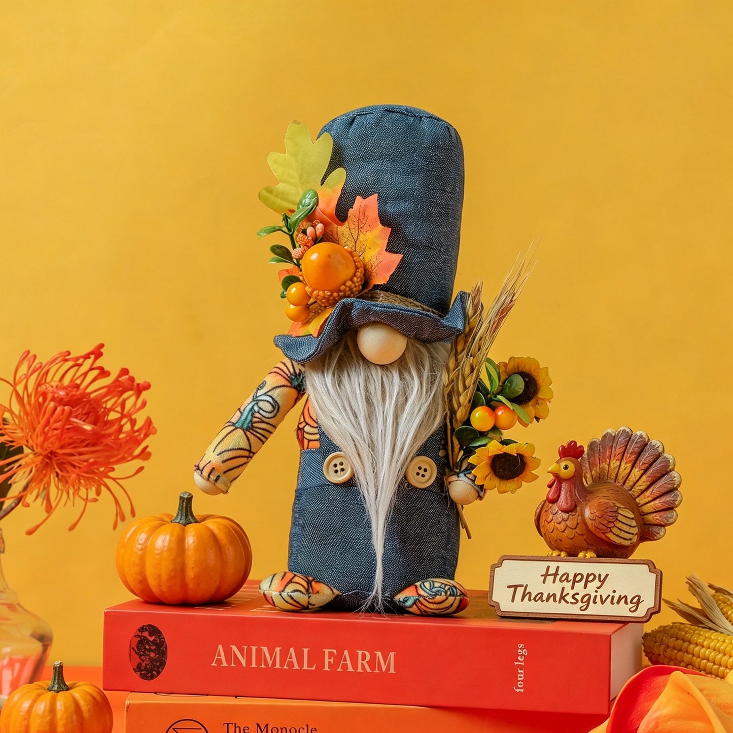 Gratitude Festival Plush Toy with Sunflower, Hat, and Maple Leaf Decoration for Harvest Festival