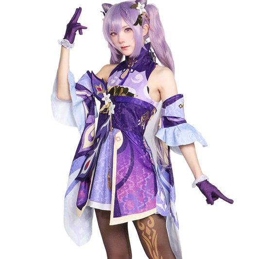 Keqing Cosplay Costume – Genshin Impact | Women's Purple Qipao Set + Wig Option